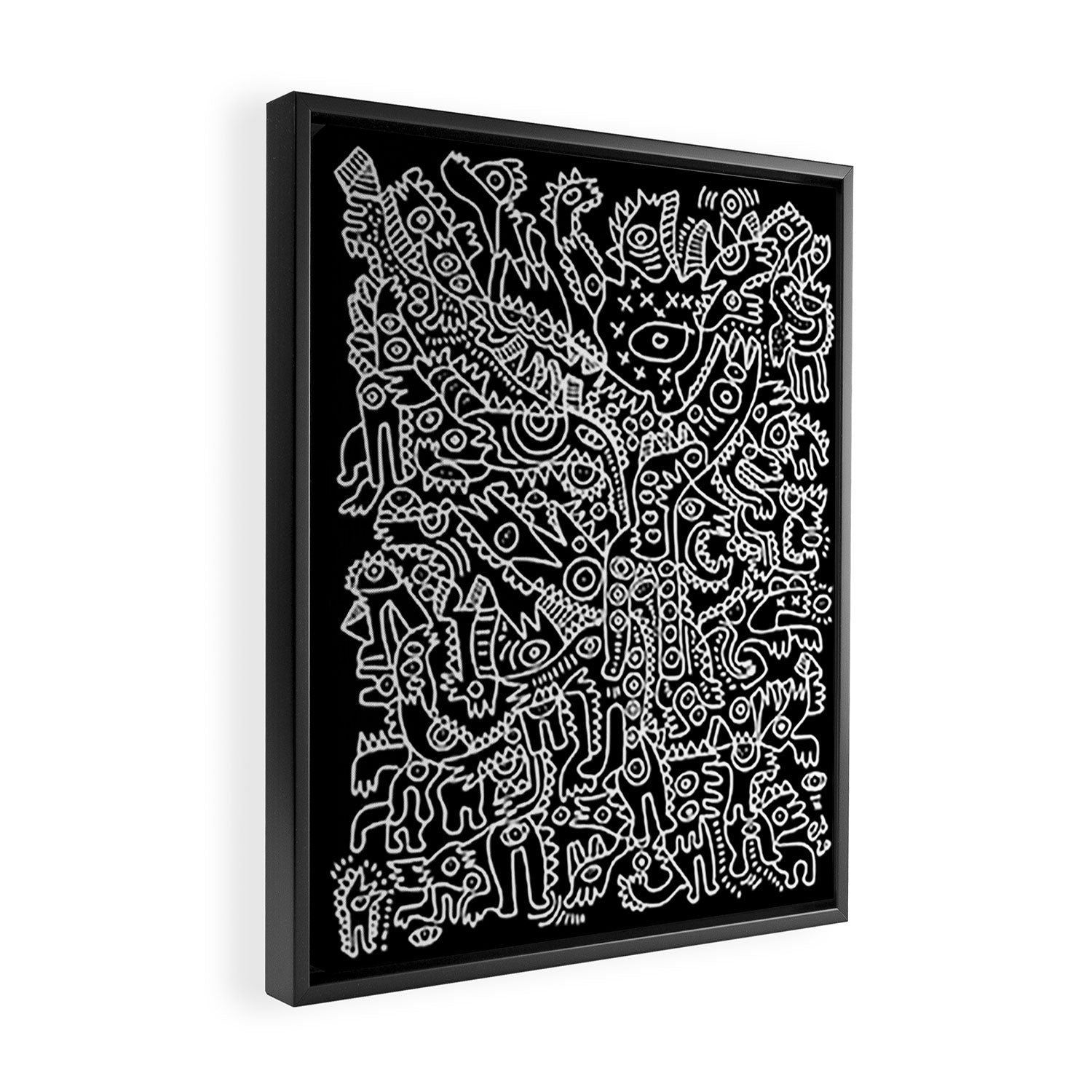 Black and White Street Art Tribal Graffiti Framed Canvas Print Gallery Image 2