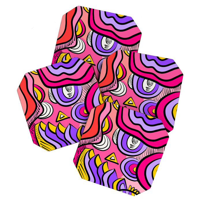 Colorful Abstract Pop Birds Pattern Coaster Gallery Image 1