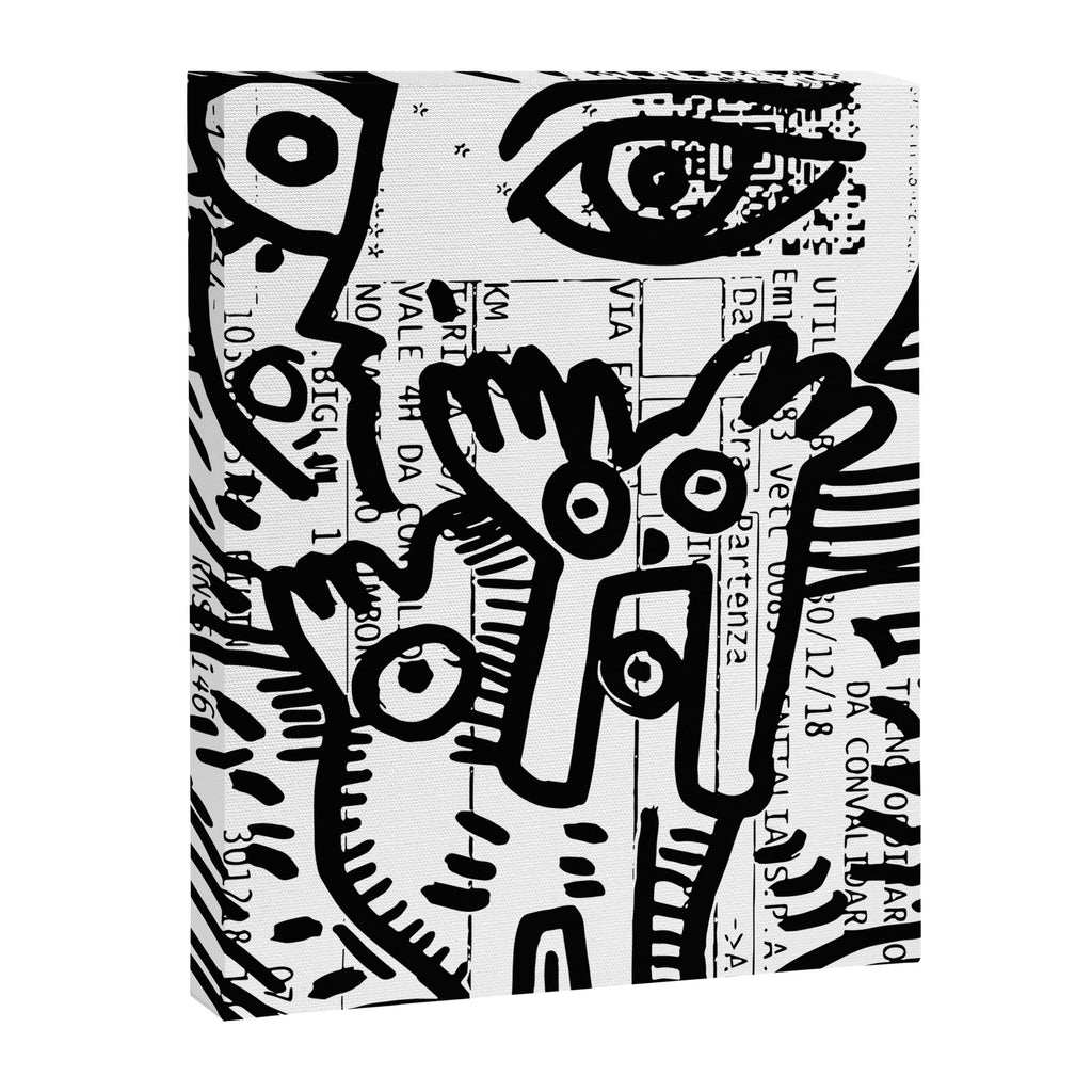 Creatures Graffiti Black and White on French Train Ticket Canvas Print Gallery Image 6