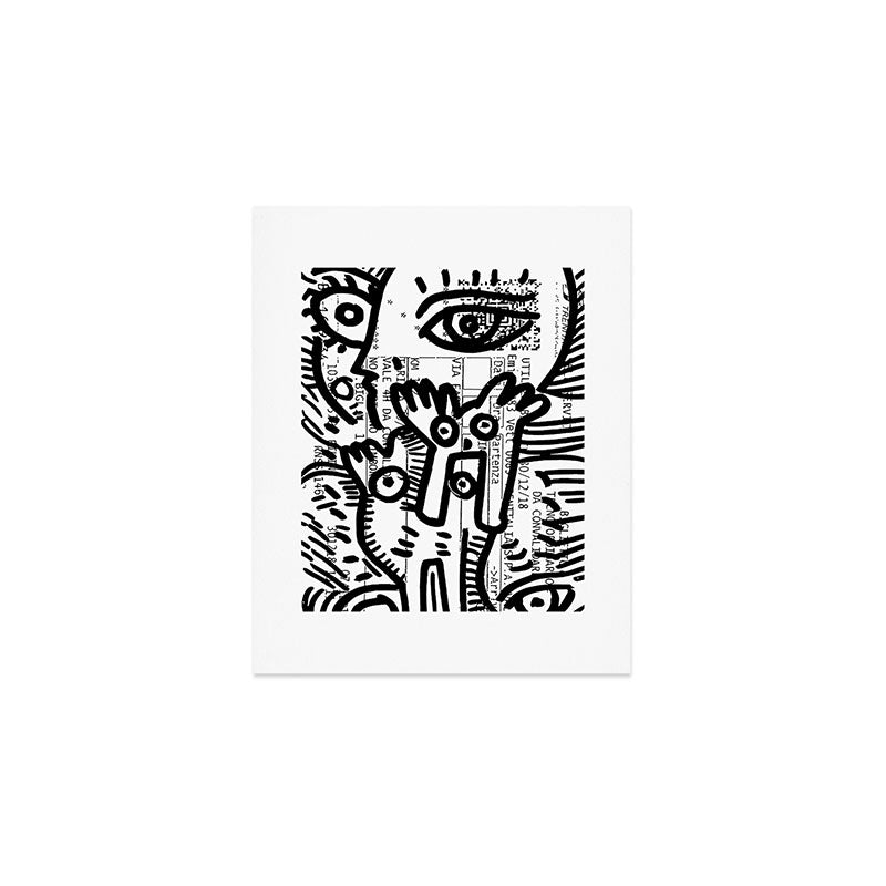 Creatures Graffiti Black and White on French Train Ticket Art Print Gallery Image 1