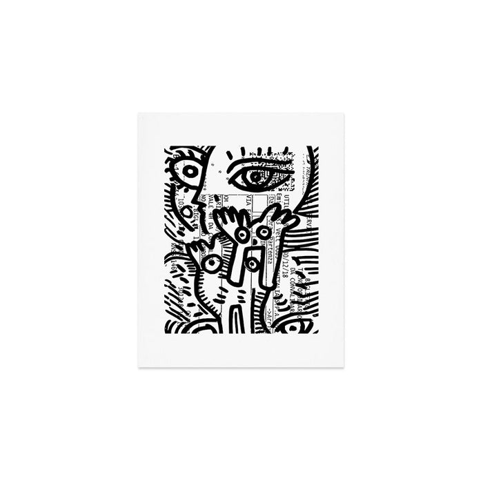 Creatures Graffiti Black and White on French Train Ticket Art Print Gallery Image 1