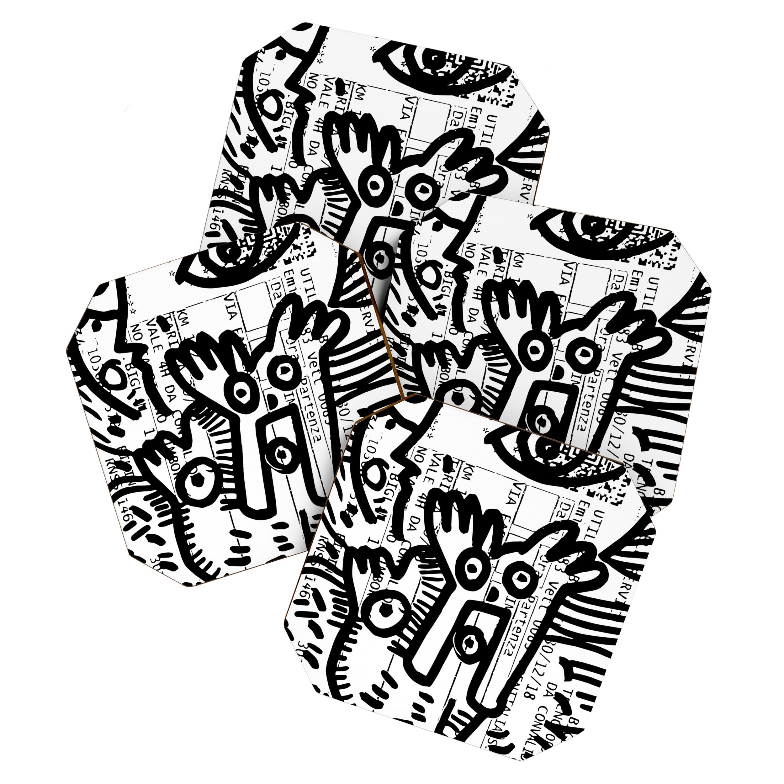 Creatures Graffiti Black and White on French Train Ticket Coaster Gallery Image 1