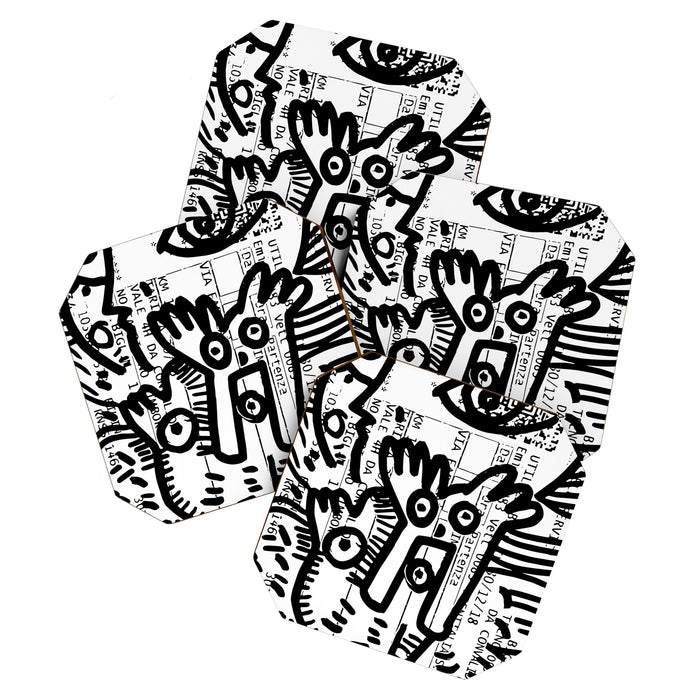 Creatures Graffiti Black and White on French Train Ticket Coaster Gallery Image 1