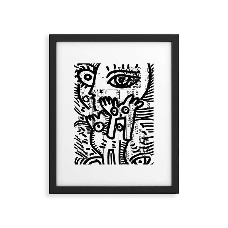 Creatures Graffiti Black and White on French Train Ticket Framed Art Print Gallery Image 5
