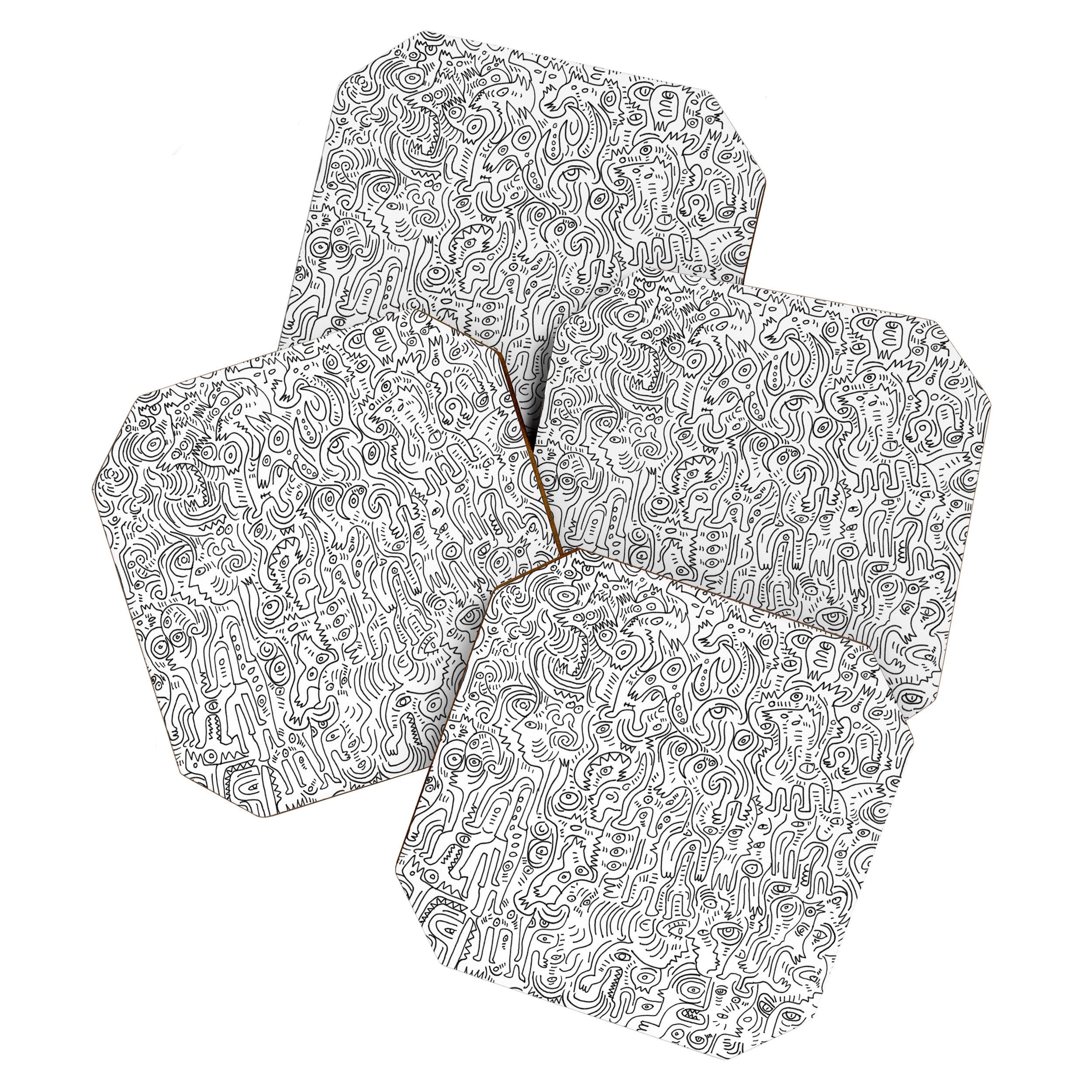 Graffiti Black and White Pattern Doodle Hand Designed Scan Coaster Gallery Image 1