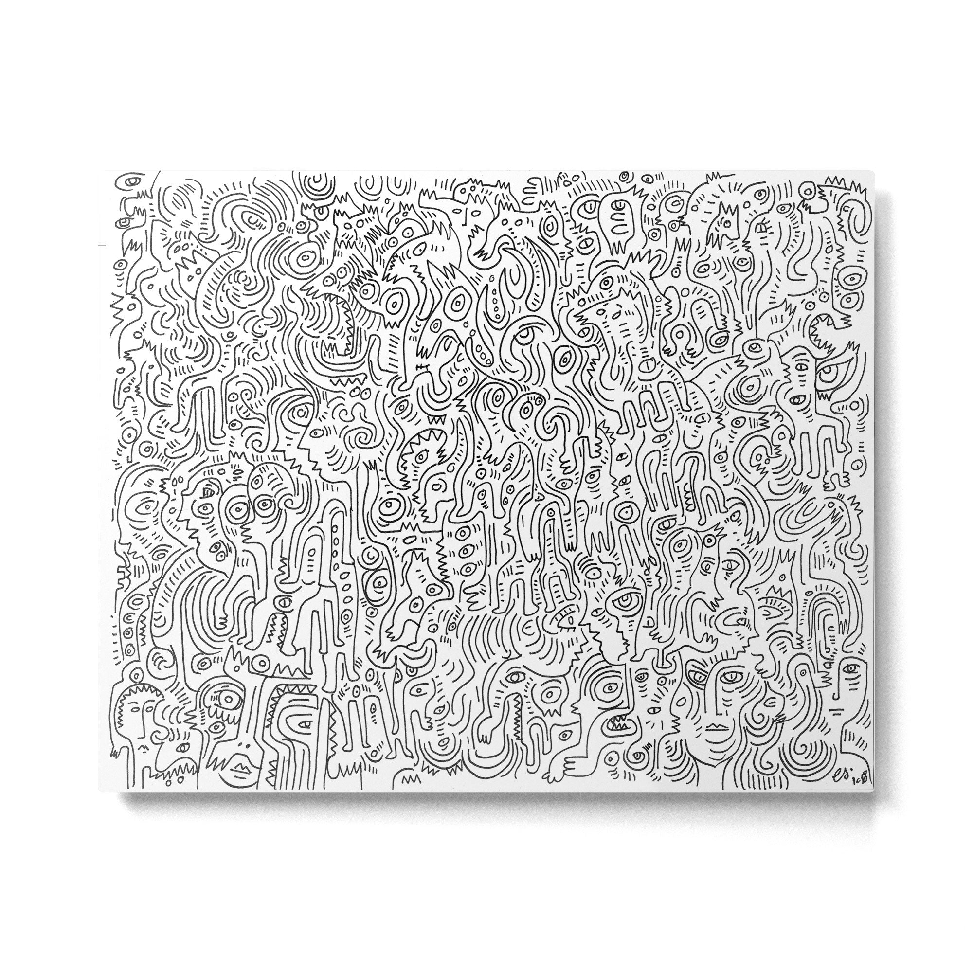 Graffiti Black and White Pattern Doodle Hand Designed Scan Metal Print Gallery Image 4
