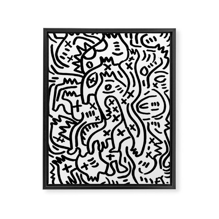 Graffiti Street Art Black and White Framed Canvas Print Gallery Image 1