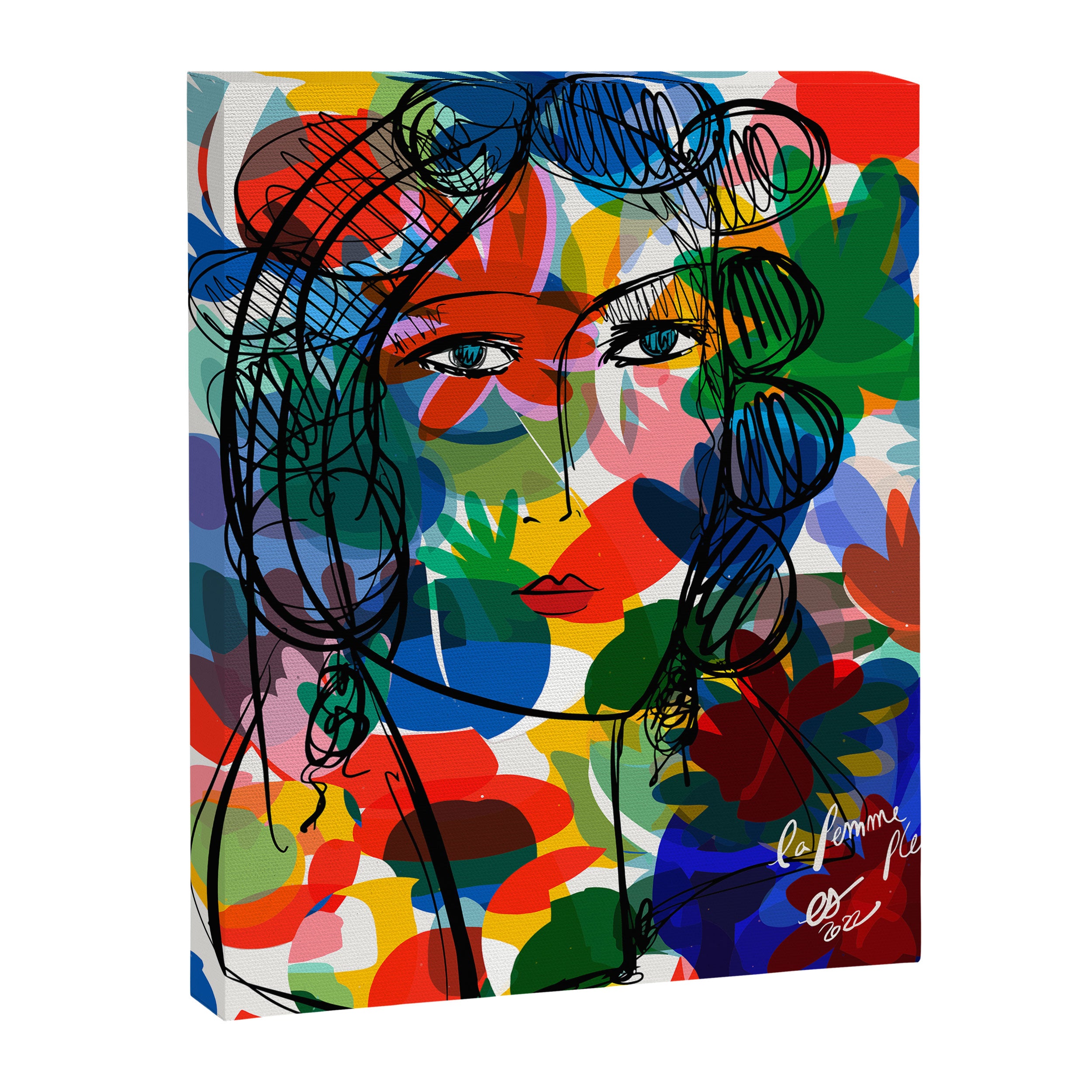 La femme aux fleurs portrait pop abstract by Emmanuel Signorino Canvas Print Gallery Image 6