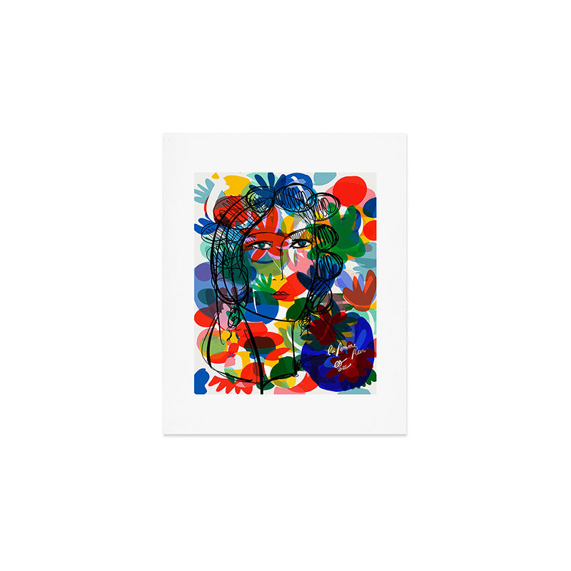 La femme aux fleurs portrait pop abstract by Emmanuel Signorino Art Print Gallery Image 1