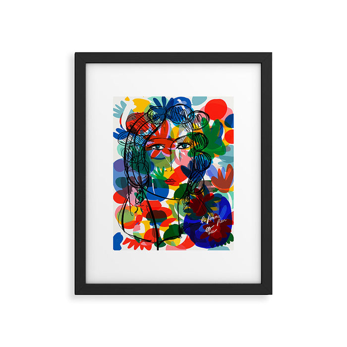 La femme aux fleurs portrait pop abstract by Emmanuel Signorino Framed Art Print Gallery Image 1