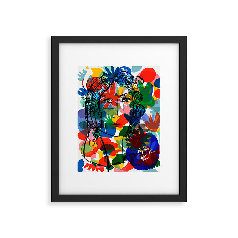 La femme aux fleurs portrait pop abstract by Emmanuel Signorino Framed Art Print Gallery Image 5