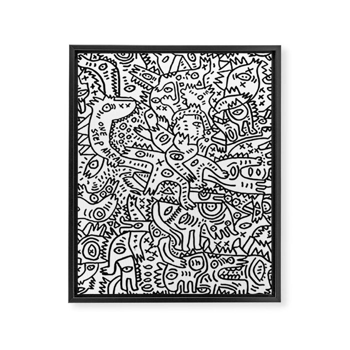 One Step Ahead Black and White Graffiti Street Art Framed Canvas Print Gallery Image 1