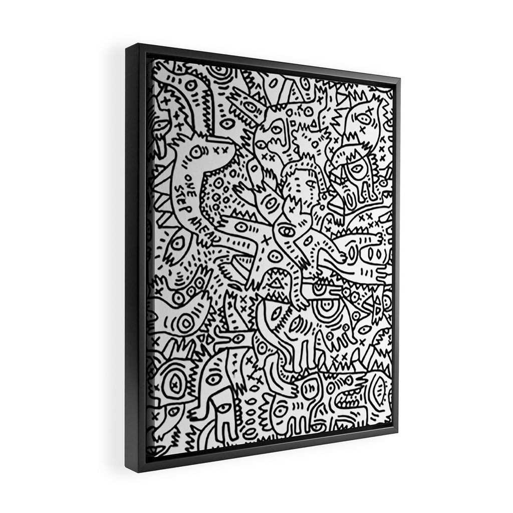One Step Ahead Black and White Graffiti Street Art Framed Canvas Print Gallery Image 2