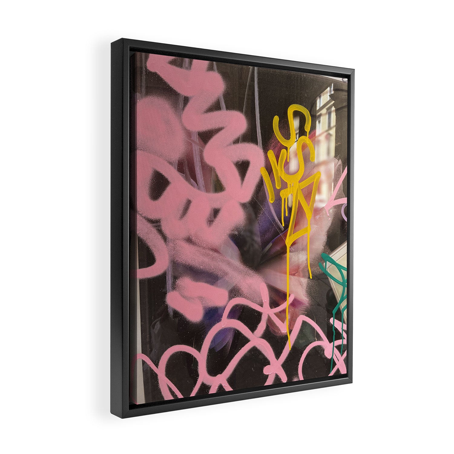 Pink and White Graffiti Sprayed Street Art in Bologna  Framed Canvas Print Gallery Image 2