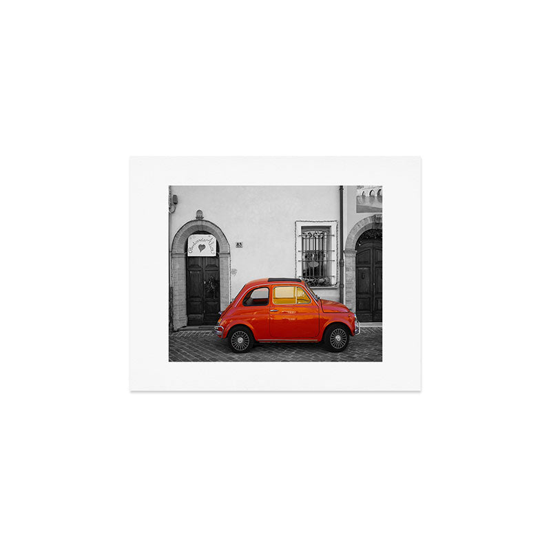 Red Italian car in Rimini Black and White Photography Art Print Gallery Image 1