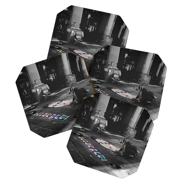 Street Bologna Artist Black and White Photography Coaster Gallery Image 1