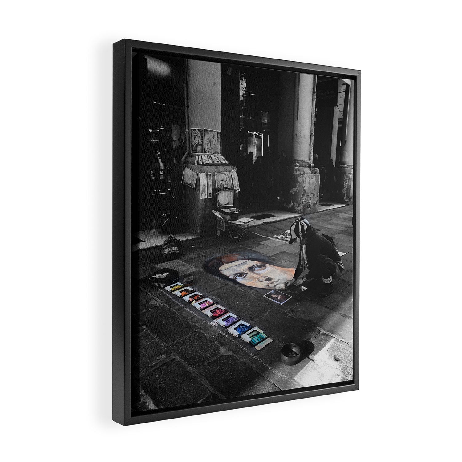 Street Bologna Artist Black and White Photography Framed Canvas Print Gallery Image 2