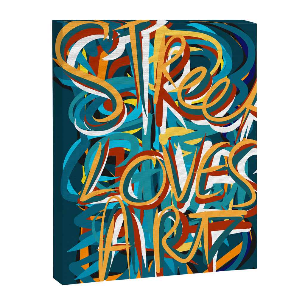 Street Loves Art Graffiti Urban Art Writing Blue and Yellow Canvas Print Gallery Image 6