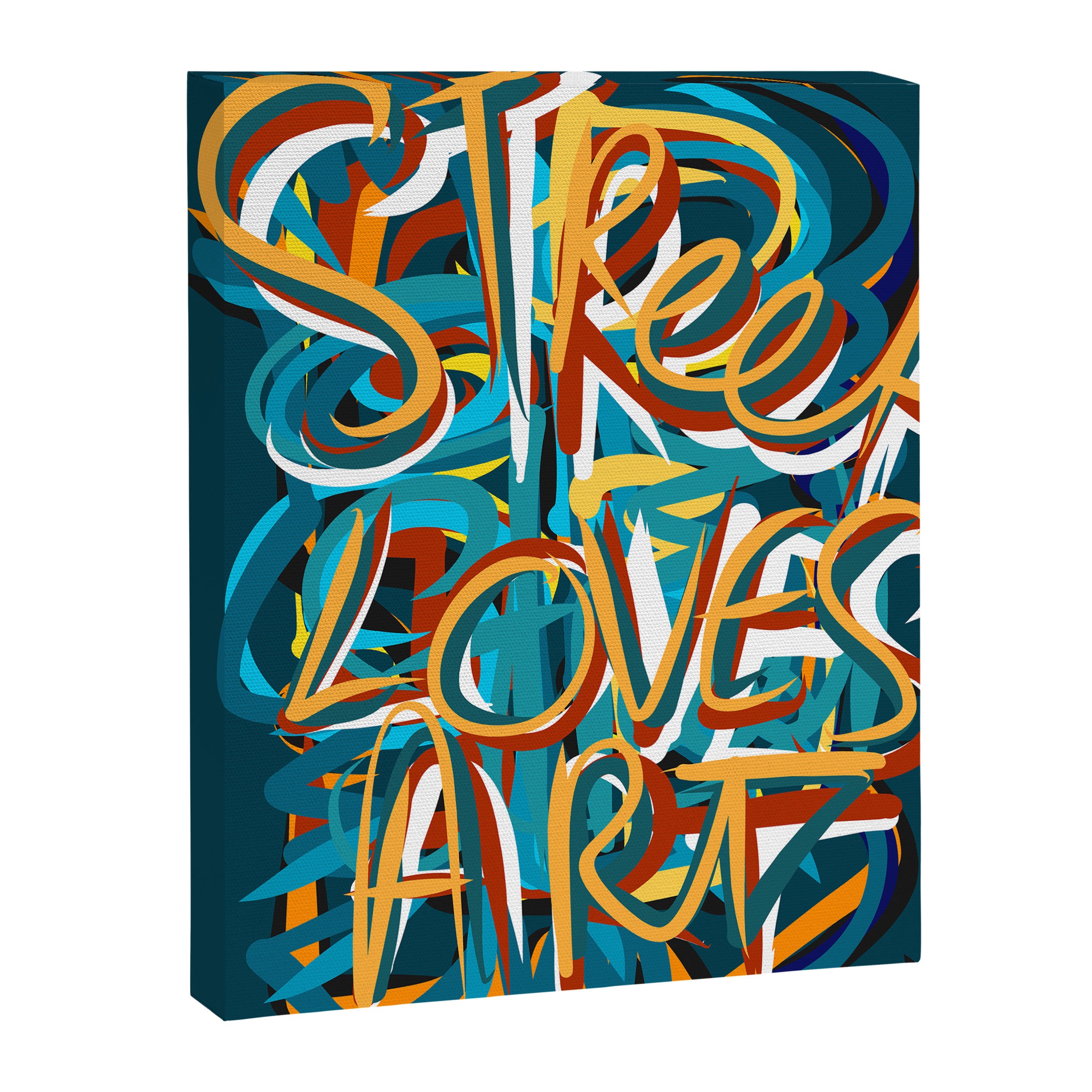 Street Loves Art Graffiti Urban Art Writing Blue and Yellow Canvas Print Gallery Image 6