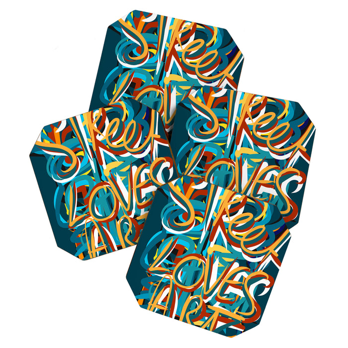Street Loves Art Graffiti Urban Art Writing Blue and Yellow Coaster Gallery Image 1