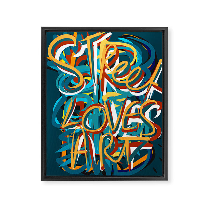Street Loves Art Graffiti Urban Art Writing Blue and Yellow Framed Canvas Print Gallery Image 1