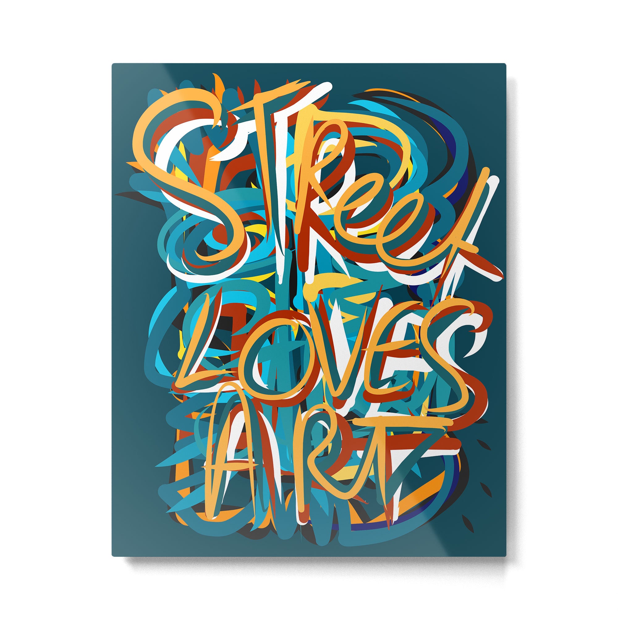 Street Loves Art Graffiti Urban Art Writing Blue and Yellow Metal Print Gallery Image 4