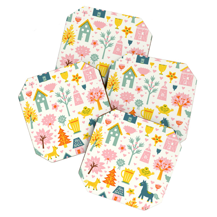Whimsical Pattern Houses, Trees, and Animals in a Charming Design for Kids Coaster Gallery Image 1