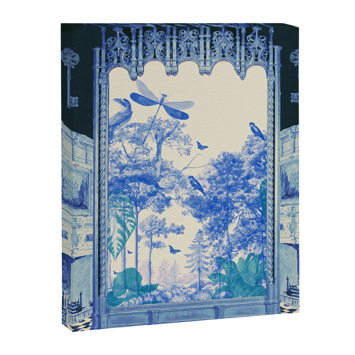 Blue Feelings - Surreal Botanical Collage with Ornate Baroque and Dreamlike Forest Canvas Print Gallery Image 1