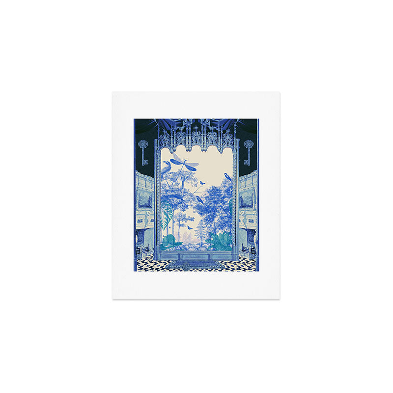 Blue Feelings - Surreal Botanical Collage with Ornate Baroque and Dreamlike Forest Art Print Gallery Image 1