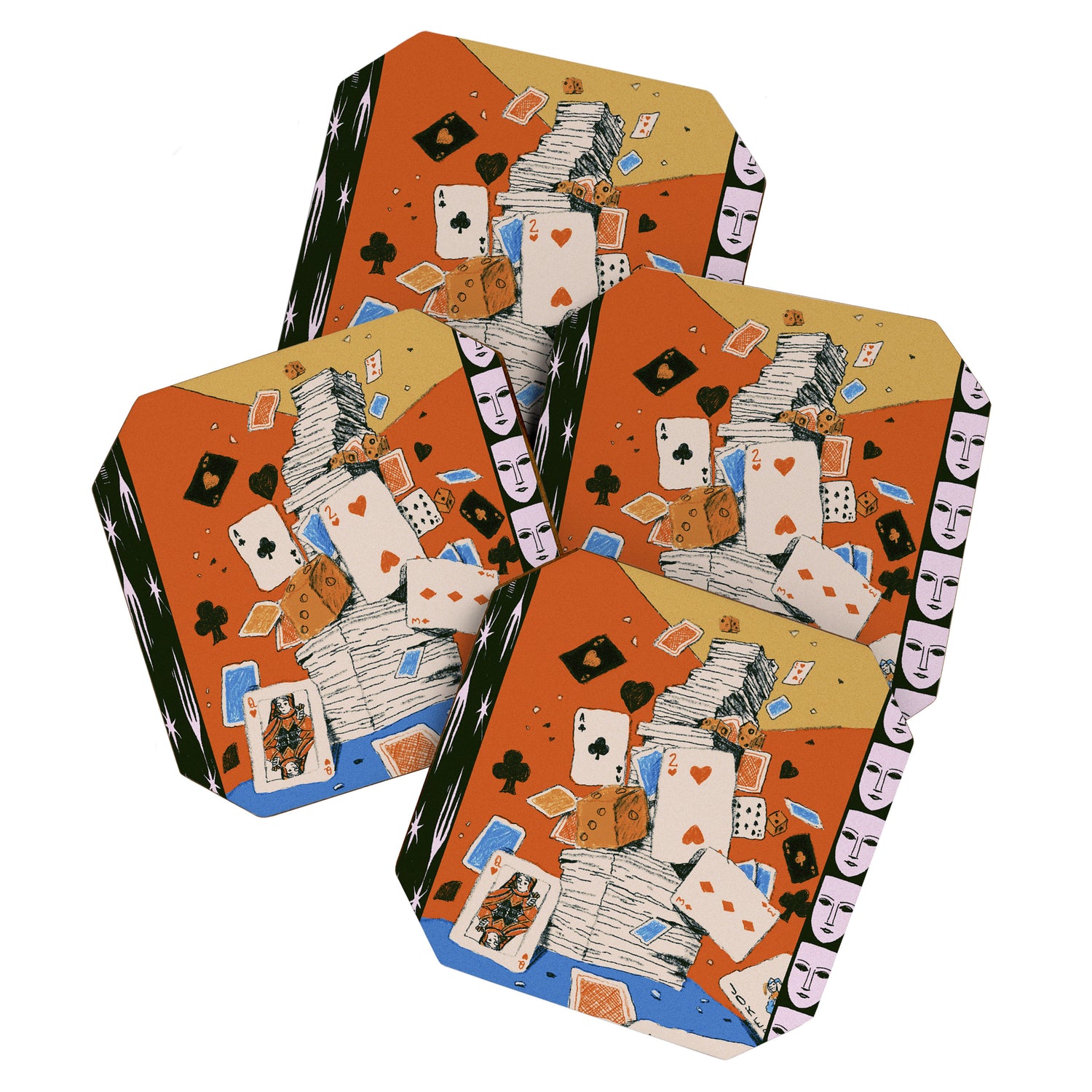 'Texas' - Surreal Illustration with Playing Cards and Dice, Western Retro Style Coaster Gallery Image 1