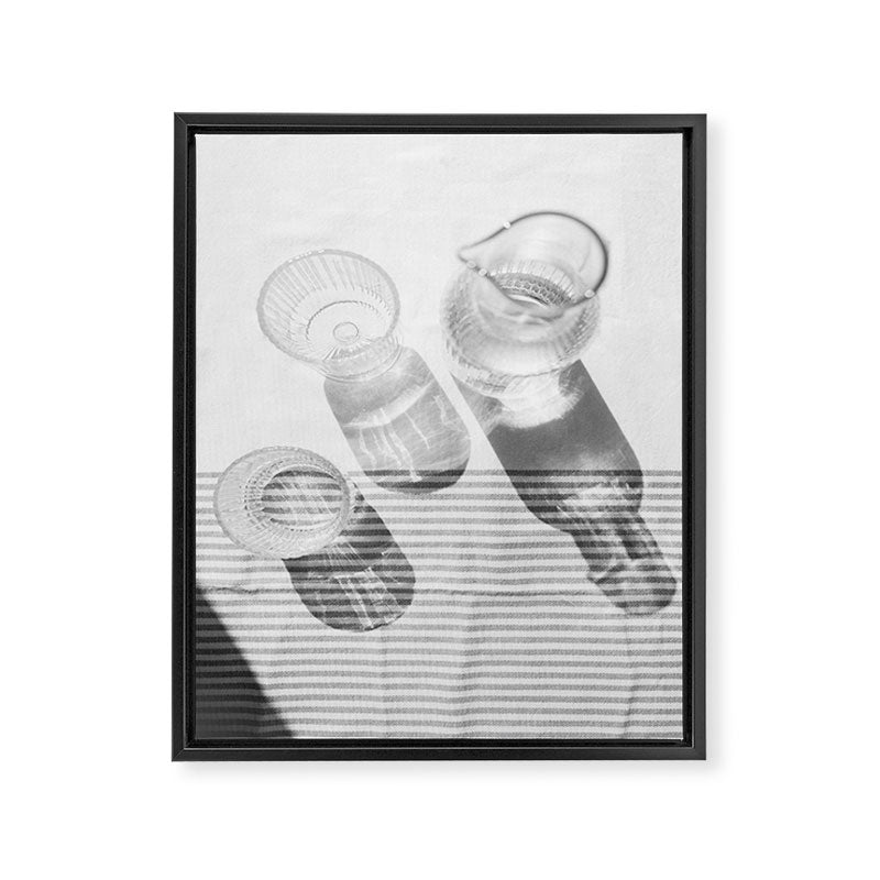 Black and White Glass Shadows and Stripes | Summer Shadow Play Still Life Light Bright Photography Print Photo Art Minimal Art Print Framed Canvas Print Gallery Image 6