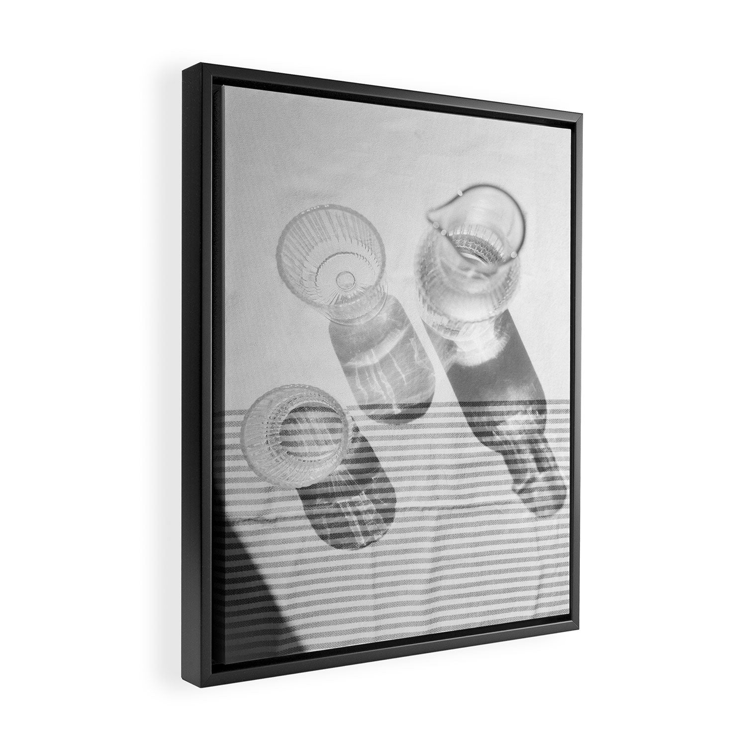 Black and White Glass Shadows and Stripes | Summer Shadow Play Still Life Light Bright Photography Print Photo Art Minimal Art Print Framed Canvas Print Gallery Image 2
