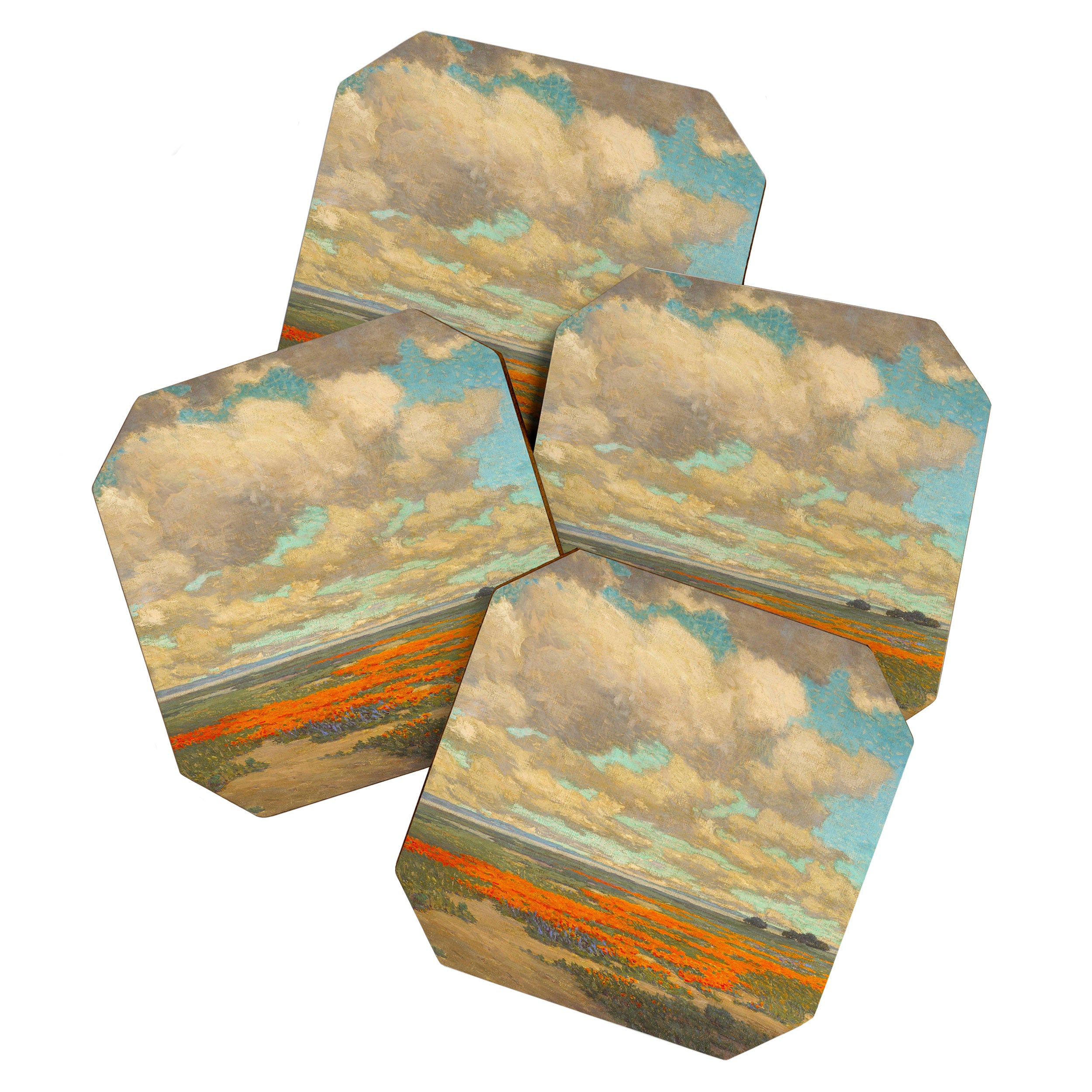 1911 Granville Redmond - A Field of California Poppies Coaster Gallery Image 1