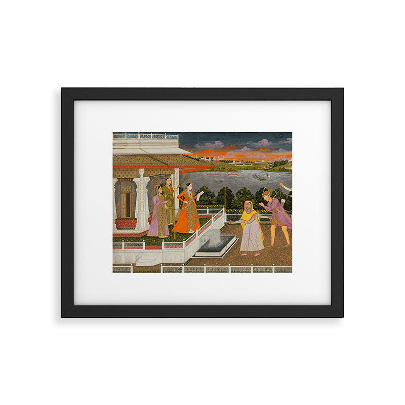 A blindfolded suitor is brought before a princess; verso/ scrolling floral vines 1755 Fayzullah Indian Miniature Painting  Framed Art Print Gallery Image 5
