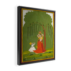A female attendant is standing in tribhanga pose under a tree. A small child vies for her attention. Framed Canvas Print Gallery Image 2