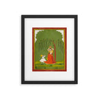 A female attendant is standing in tribhanga pose under a tree. A small child vies for her attention. Framed Art Print Gallery Image 5