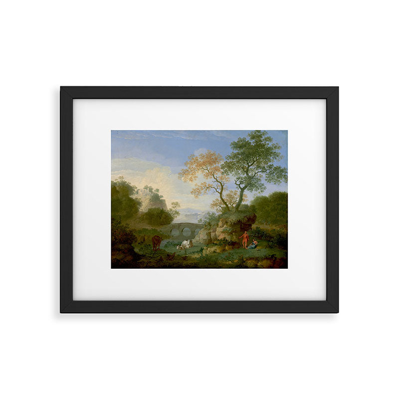 A Landscape with Distant Classical Ruins, a Bridge, Figures, and Cattle Framed Art Print Gallery Image 5