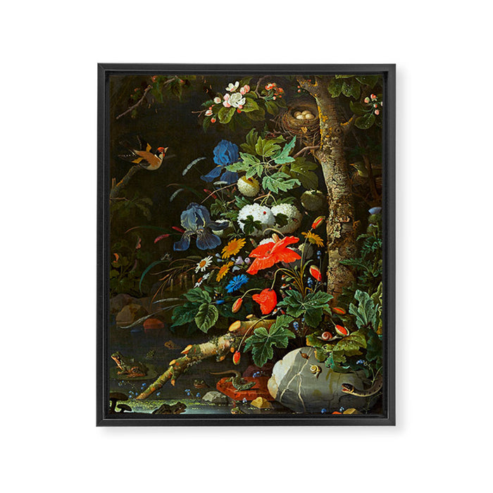 Abraham Mignon  Flowers in a Forest Landscape  Framed Canvas Print Gallery Image 1