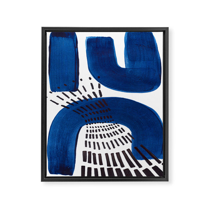 Abstract Expressionism Mid Century Modern Acrylic Painting Minimalist Art Navy Blue Black Line Patte Framed Canvas Print Gallery Image 1