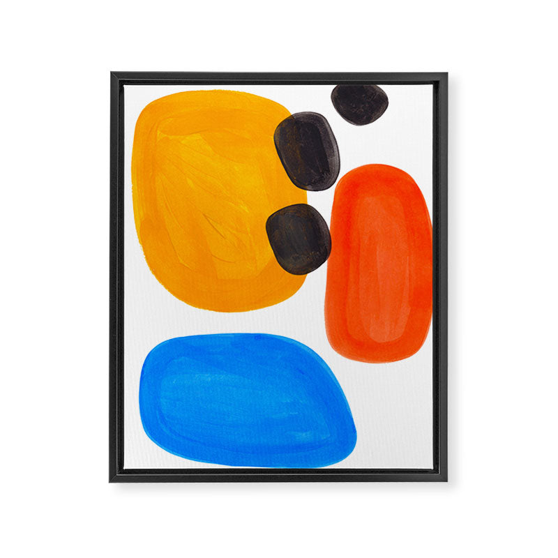 Abstract Mid Century Modern Colorful Minimal Pop Art Yellow Orange Blue Bubbles Ovals Framed Canvas Print Gallery Image 6