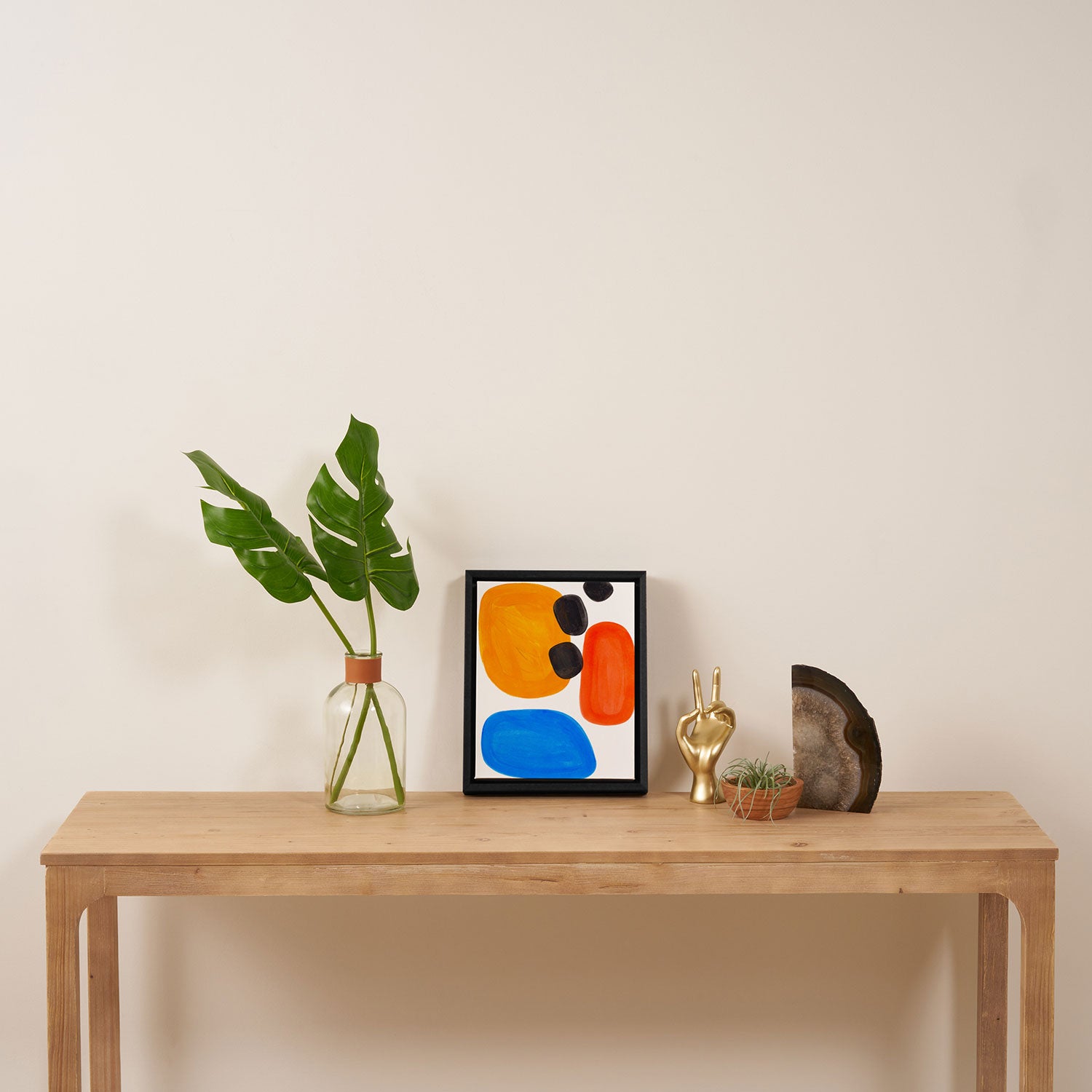 Abstract Mid Century Modern Colorful Minimal Pop Art Yellow Orange Blue Bubbles Ovals Framed Canvas Print Gallery Image 4