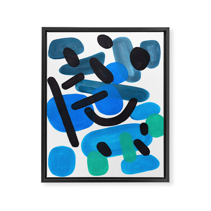 Abstract Minimalist Mid Century Modern Colorful Pop Art Retro Funky Shapes Blue Turquoise Framed Canvas Print Gallery Image 6