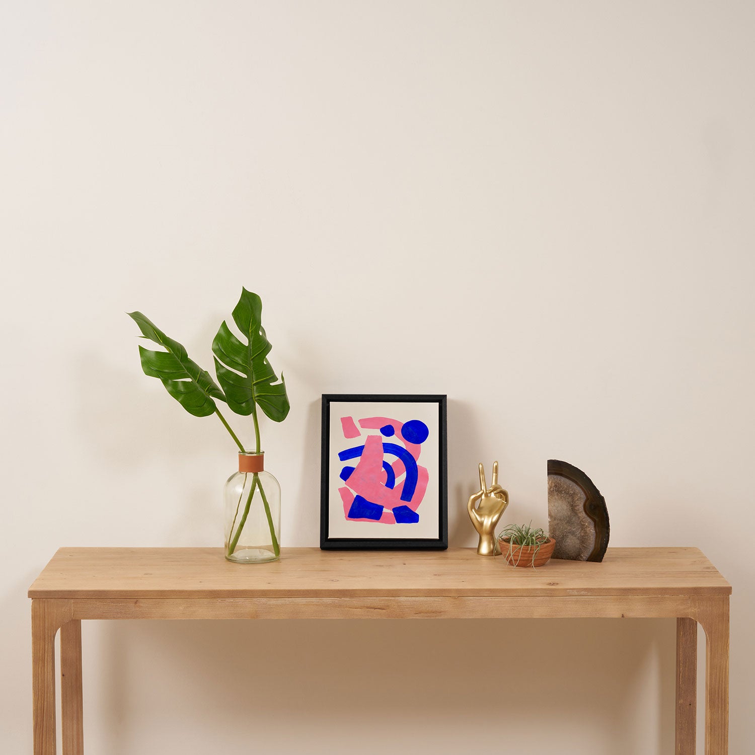 Abstract Painting Mid Century Modern Abstract Funky Sound Waves Pink Blue Shapes Framed Canvas Print Gallery Image 4