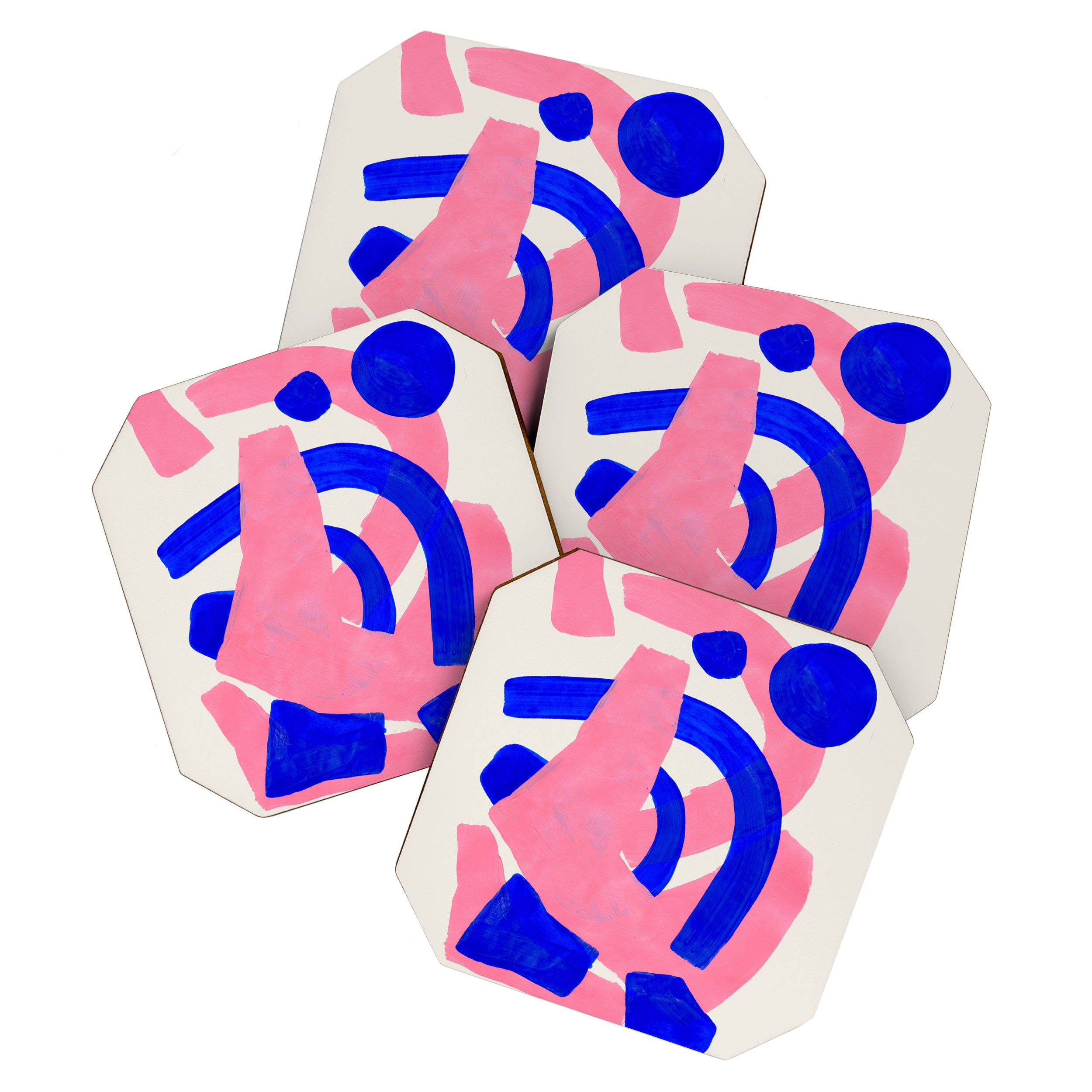 Abstract Painting Mid Century Modern Abstract Funky Sound Waves Pink Blue Shapes Coaster Gallery Image 1