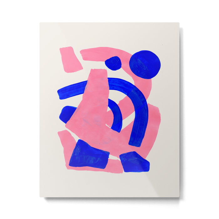 Abstract Painting Mid Century Modern Abstract Funky Sound Waves Pink Blue Shapes Metal Print Gallery Image 1