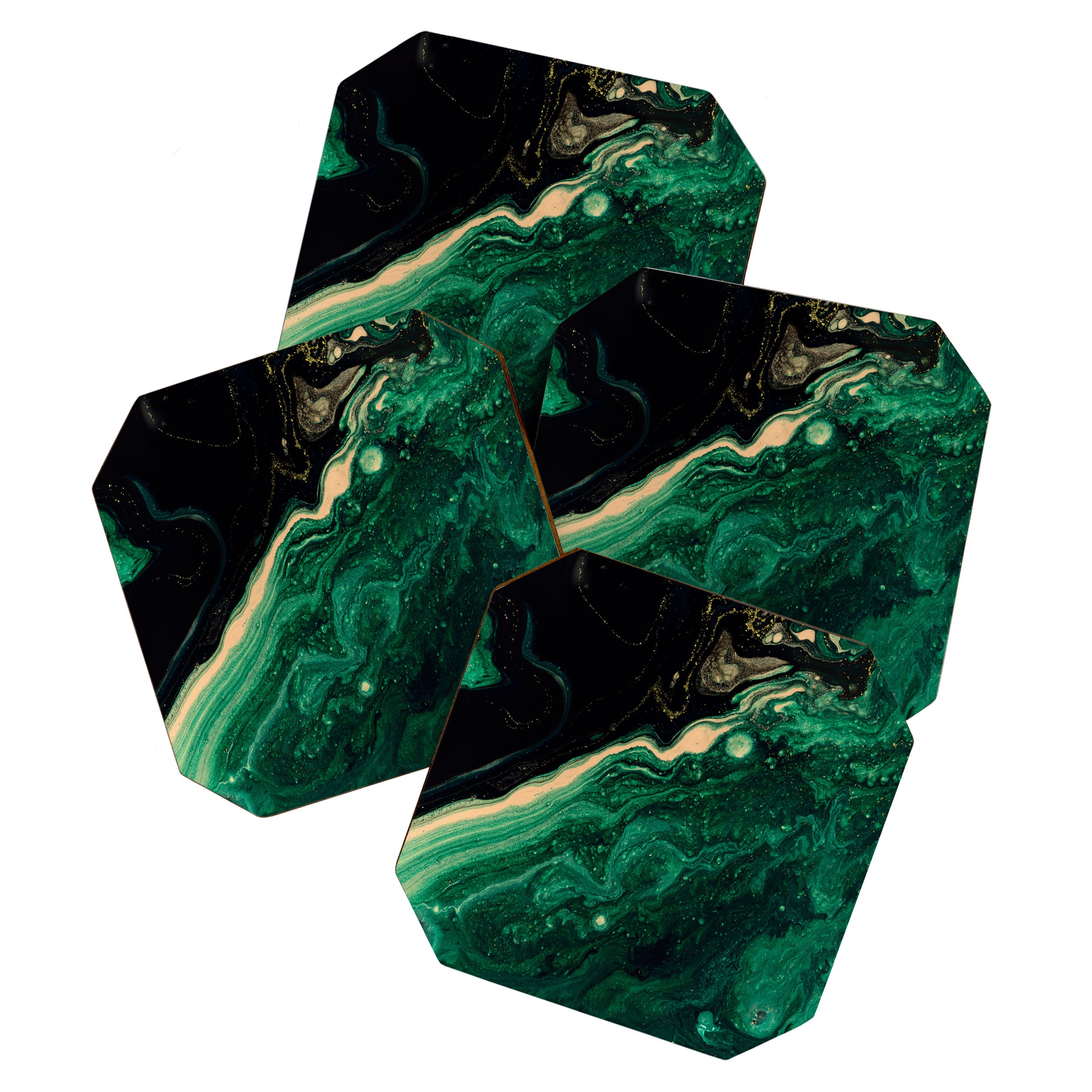 Abstract Pour Painting Liquid Marble Abstract Dark Green Painting Gold Accent Agate Stone Layers Coaster Gallery Image 1