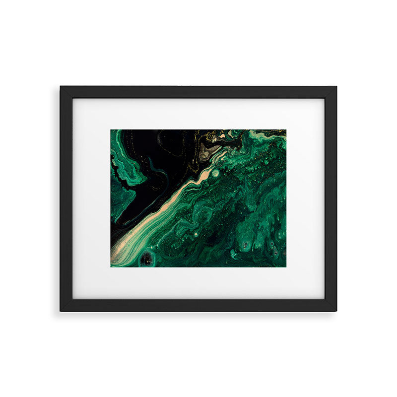 Abstract Pour Painting Liquid Marble Abstract Dark Green Painting Gold Accent Agate Stone Layers Framed Art Print Gallery Image 5