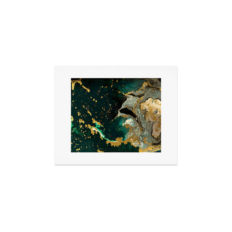 Abstract Pour Painting Liquid Marble Abstract Dark Green Painting Gold Accent Agate Stone Layers Art Print Gallery Image 1