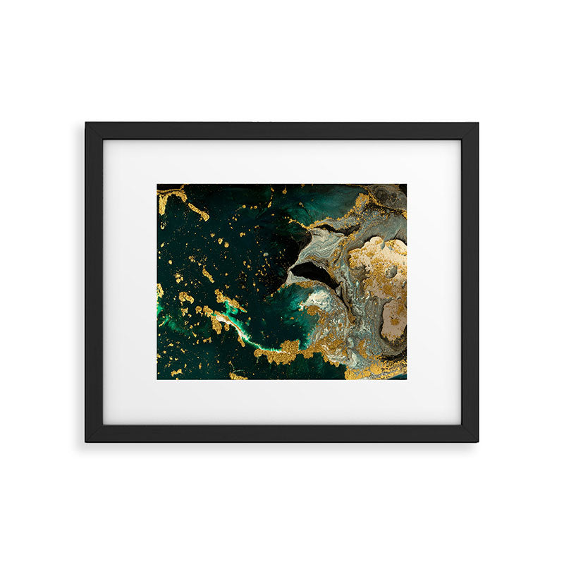 Abstract Pour Painting Liquid Marble Abstract Dark Green Painting Gold Accent Agate Stone Layers Framed Art Print Gallery Image 5