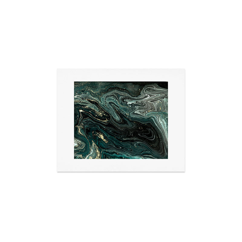 Abstract Pour Painting Liquid Marble Abstract Dark Green Painting Gold Accent Agate Stone Layers Art Print Gallery Image 1